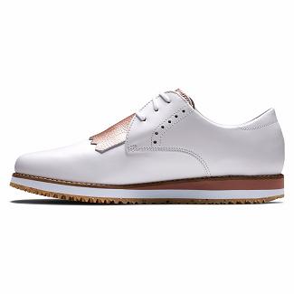 Women's Footjoy Sport Retro Spikeless Golf Shoes White/Rose NZ-608423